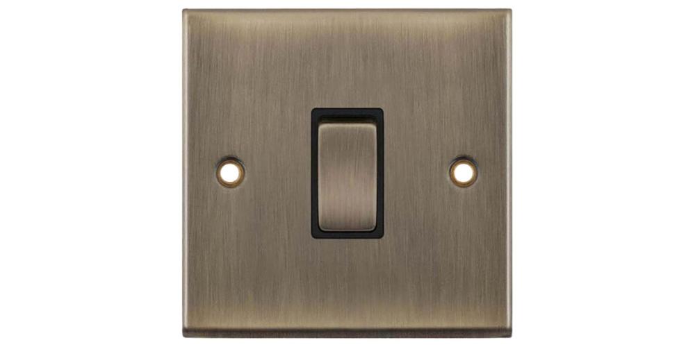 10 Amp Plate Switch 1-Gang 2-Way Antique Brass with Black Insert