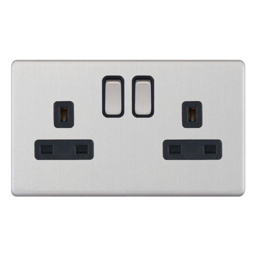 Selectric 2 Gang 13 Amp Socket DP Switched Black Inserts