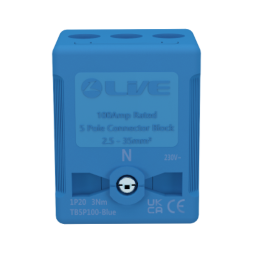 Live Electrical Blue Terminal Block 5P 100A Terminal Capacity up to 35mm²