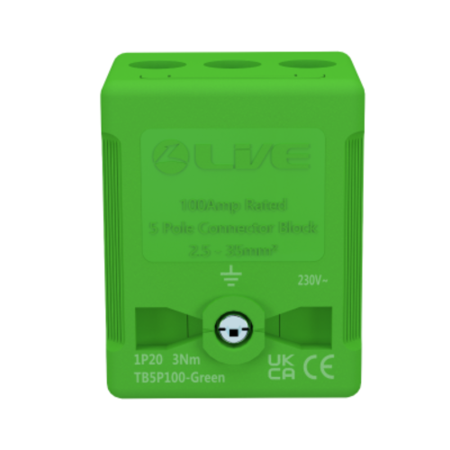 Live Electrical Green Terminal Block 5P 100A Terminal Capacity up to 35mm²