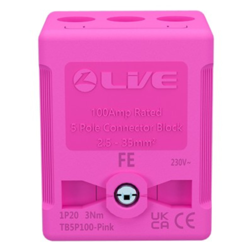 Live Electrical Pink Terminal Blocks 5P 100A, Terminal Capacity up to 35mm²