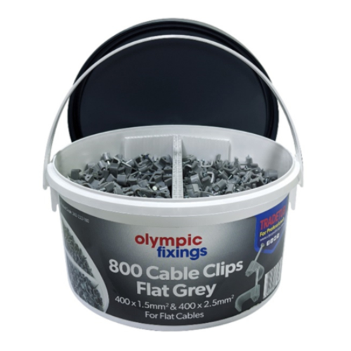 Olympic Fixings 400 1.5mm² and 400 2.5mm² Flat Grey Cable Clips Tub