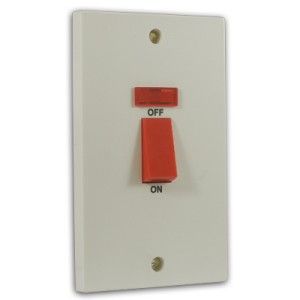 45 Amp 2 Gang DP Tall Cooker Switch c/w Neon Off White