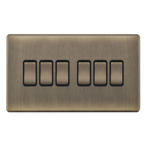 Selectric 10 Amp Plate Switch 6 Gang 2 Way X-Rated Antique Brass