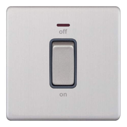Selectric 45 Amp DP Switch with LED Neon Satin Chrome Grey Insert