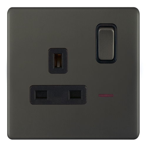 Selectric 1 Gang 13 Amp Socket w/ LED Neon DP Switched Dark Bronze