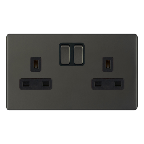 Selectric 2 Gang 13 Amp Socket SP Switched Dark Bronze Black Inserts