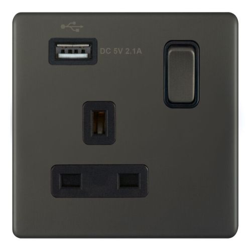 Selectric 1G 13A Socket w/ 1 x USB Port SP Switched Dark Bronze