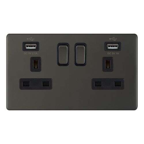 Selectric 2G 13A Socket w/ 2 x USB Ports SP Switched Dark Bronze
