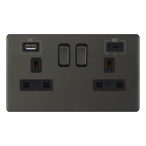 Selectric 2 Gang 13 Amp Socket with 2 x USB Ports SP Switched Dark Bronze