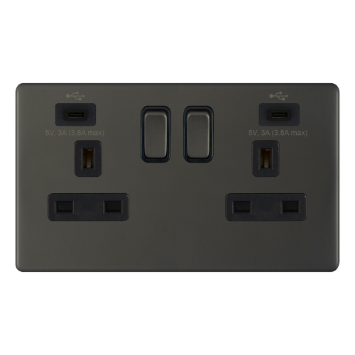 Selectric 2G Switched Socket w/ 2 x USB Type C (3A / 3A) Dark Bronze