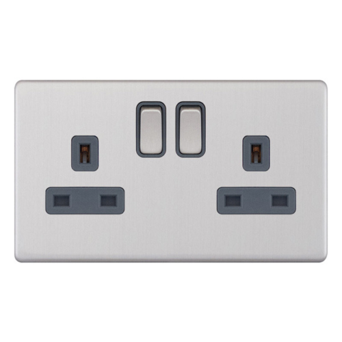 Selectric 2 Gang 13 Amp Socket DP Switched Grey Inserts