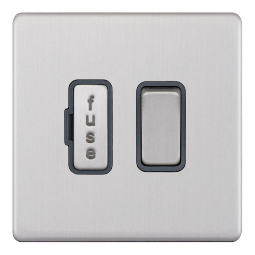 Selectric 13 Amp Fused Connection Unit DP Switched Satin Chrome Grey Inserts