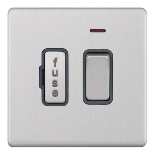 Selectric 13 Amp Fused Connection Unit LED Neon Satin Chrome Grey Inserts