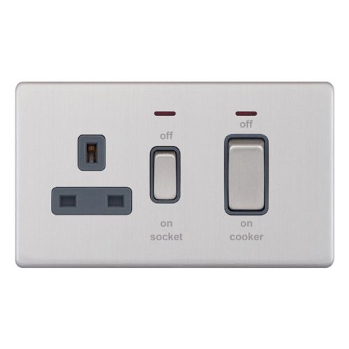 Selectric 45 Amp Cooker Unit w/ 13 Amp Socket & LED Neon Grey Inserts