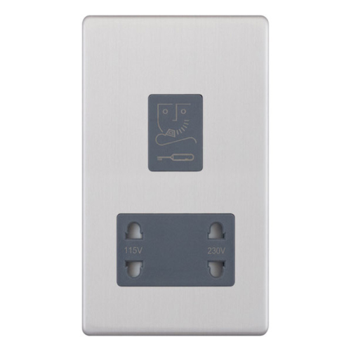 Selectric Dual Voltage Shaver Socket Satin Chrome Grey Insert