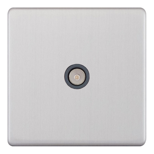 Selectric 1 Gang TV/FM ﻿Coaxial/Aerial Socket Satin Chrome Grey Insert