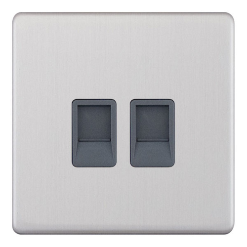 Selectric 2 Gang RJ45 Computer/Data Socket Satin Chrome Grey Insert