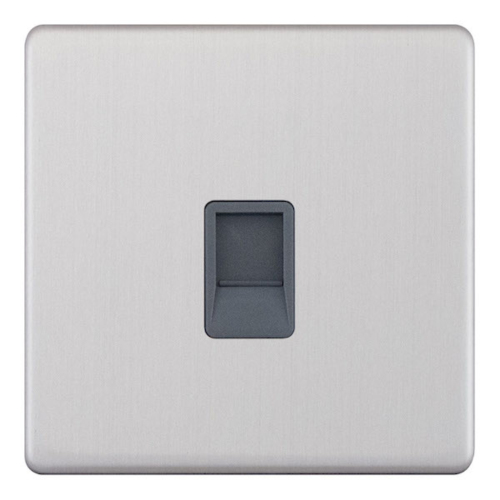 Selectric 1 Gang RJ11 Data Socket Satin Chrome Grey Insert