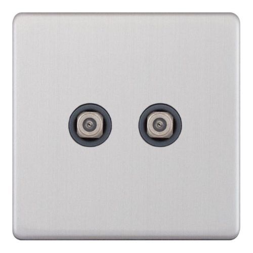 Selectric ﻿2 Gang F-Type Satellite Socket Satin Chrome Grey Inserts