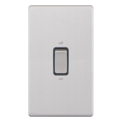 Selectric 45 Amp DP Switch 2 Gang Plate Satin Chrome Grey Insert