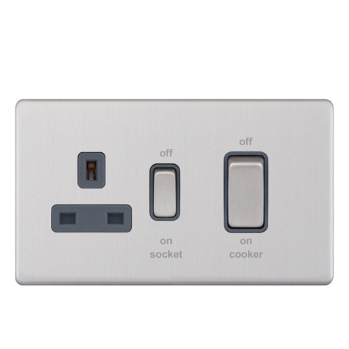 Selectric 45 Amp Cooker Unit with 13 Amp Socket Satin Chrome Grey Inserts