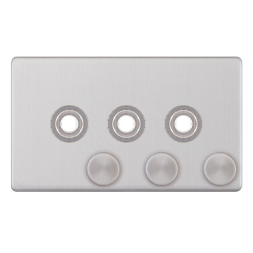 Selectric 3 Aperture Empty Dimmer Plate with Knobs Satin Chrome