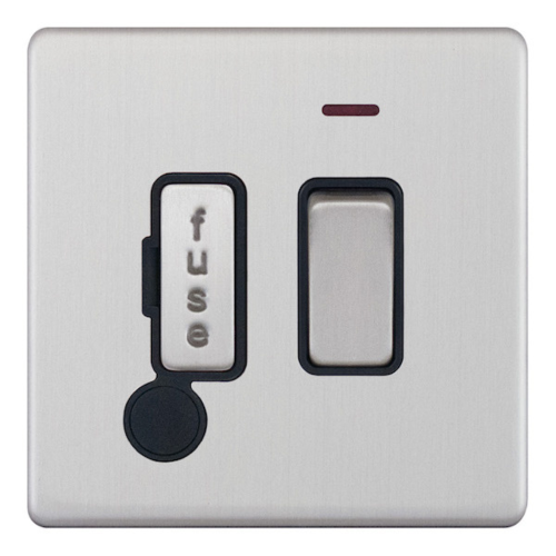 Selectric 13 Amp Fused Connection Unit w/ LED Neon & Flex Outlet Black Inserts