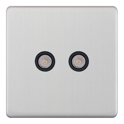 Selectric 2 Gang TV/FM ﻿Coaxial/Aerial Socket Satin Chrome Black Inserts