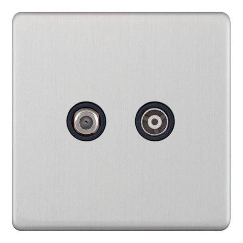 Selectric 1G F-Type Satellite Socket & TV/FM ﻿Coaxial/Aerial Socket Black Inserts