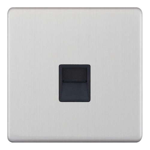 Selectric 1 Gang Secondary Telephone Socket Satin Chrome Black Insert
