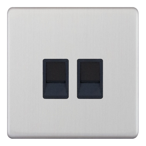 Selectric 2 Gang RJ45 Computer/Data Socket Satin Chrome Black Inserts