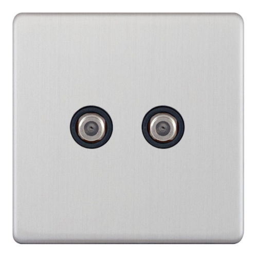 Selectric 2 Gang F-Type Satellite Socket Satin Chrome Black Inserts