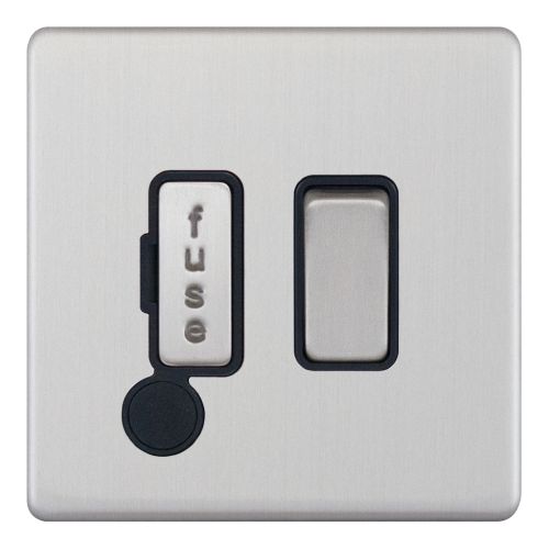 Selectric 13 Amp Fused Connection Unit DP Switched with Flex Satin Chrome Black Insert