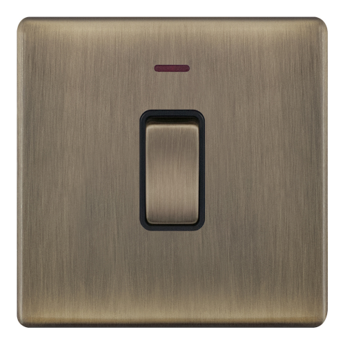 Selectric 20 Amp DP Switch with LED Neon Antique Brass 