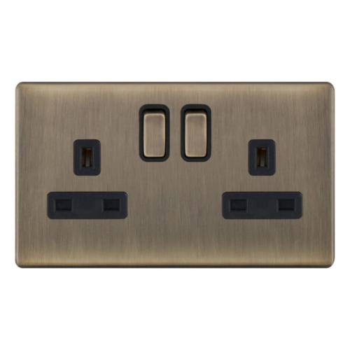 Selectric 2 Gang 13 Amp Socket DP Switched Antique Brass