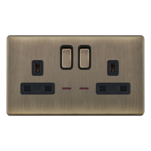 Selectric 2G 13A Socket w/ LED Neons DP Switched Antique Brass