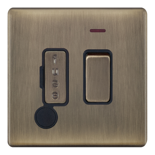Selectric 13 Amp Fused Connection Unit w/ LED Neon & Flex Outlet Antique Brass