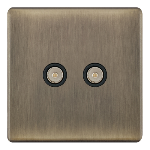 Selectric 2 Gang TV/FM ﻿Coaxial/Aerial Socket Antique Brass
