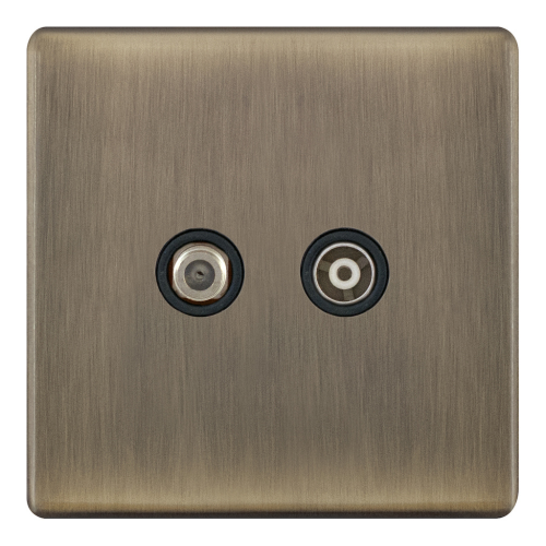 Selectric 1G F-Type Satellite Socket & TV/FM ﻿Coaxial/Aerial Socket Antique Brass