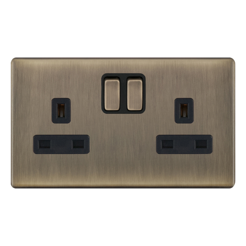 Selectric 2 Gang 13 Amp Socket SP Switched Antique Brass