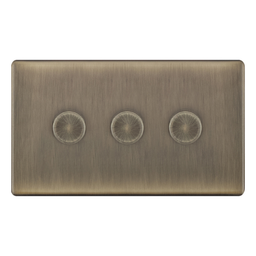 Selectric 3 Gang 2 Way Dimmer Switch 5-100W Push On/Off Antique Brass