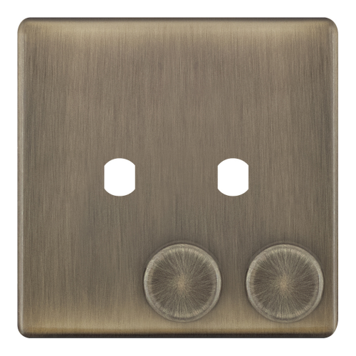 Selectric 2 Aperture Empty Dimmer Plate with Knobs Antique Brass