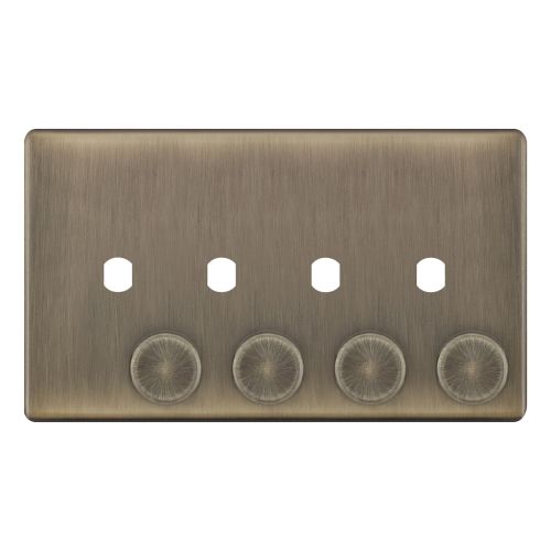 Selectric 4 Aperture Empty Dimmer Plate with Knobs Antique Brass