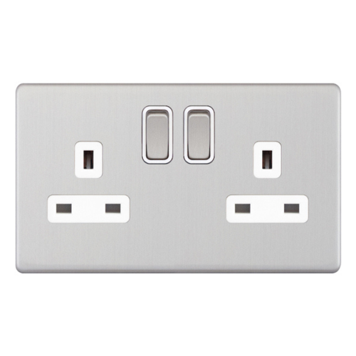 Selectric 2 Gang 13 Amp Socket DP Switched Satin Chrome