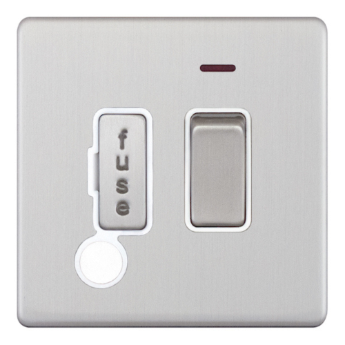 Selectric 13 Amp Fused Connection Unit w/ LED Neon & Flex Outlet Satin Chrome