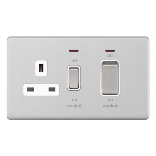 Selectric 45 Amp Cooker Unit w/ 13 Amp Socket & LED Neon Satin Chrome