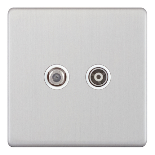 Selectric 1G F-Type Satellite Socket & TV/FM ﻿Coaxial/Aerial Socket Satin Chrome