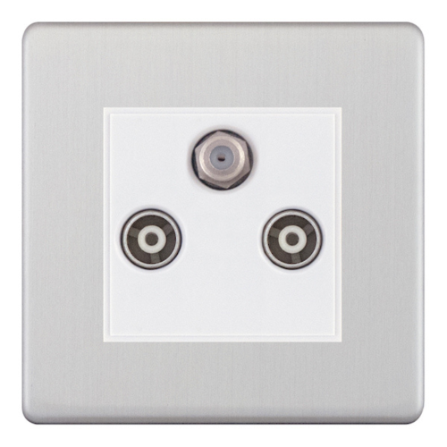 Selectric 1G F-Type Satellite 2G TV/FM ﻿Coaxial/Aerial Sockets Satin Chrome