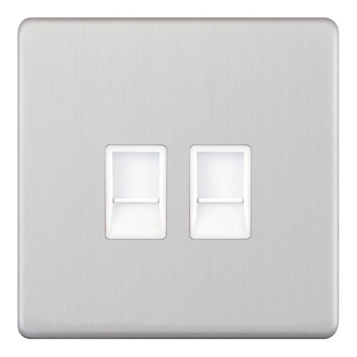 Selectric 2 Gang RJ45 Computer/Data Socket Satin Chrome 